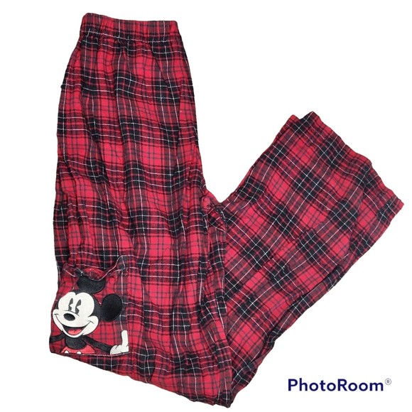 Vintage Disney Plaid Mickey Mouse Red Pajama Pants Size Small Unisex - Picture 1 of 5